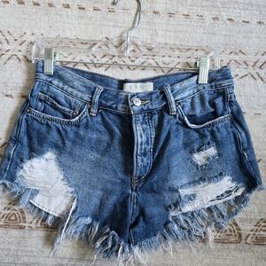 We The Free Blue Distressed Jean Shorts